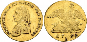 GERMANY. Brandenburg-Preußen. Friedrich Wilhelm III, 1797-1840. Friedrichs d'or 1799 (Gold, 22 mm, 6.67 g, 12 h), Berlin. FRIED WILHELM III KOENIG VON...