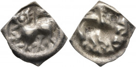 SWITZERLAND. Laufenburg. Circa 1300-1350. Vierzipfliger Hälbling (Silver, 13 mm, 0.16 g). Lion walking left. Rev. Incuse of obverse. Wiel. Laufenburg ...