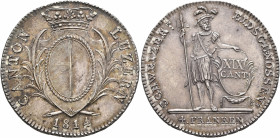 SWITZERLAND. Luzern. Kanton. 4 Franken (Neutaler) (Silver, 39 mm, 29.46 g, 6 h) CANTON LUZERN Crowned arms between palm branches, 1814 below. Rev. SCH...