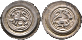 GERMANY. Braunschweig-Lüneburg. Heinrich der Löwe, 1139-1195. Bracteate (Silver, 27 mm, 0.81 g), Braunschweig. Lion standing left on wall with three t...