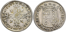 SWITZERLAND. Neuenburg/Neuchâtel. Marie de Nemours, 1694-1707. 16 Kreuzer 1694 (Silver, 23 mm, 3.76 g, 6 h) ✱MARIA D G PR NOVICASTRI 1694 Cross of fou...