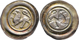 GERMANY. Braunschweig-Lüneburg. Heinrich der Löwe, 1142-1195. Bracteate (Silver, 22 mm, 0.50 g), Lüneburg. Lion walking left. Rev. Incuse of obverse. ...