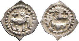 SWITZERLAND. Schaffhausen. Circa 1200-1250. Vierzipfliger Pfennig (Silver, 19 mm, 0.35 g). Ram right, cross above, in pearl ring. Rev. Incuse of obver...