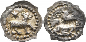 SWITZERLAND. Schaffhausen. Circa 1200-1250. Vierzipfliger Pfennig (Silver, 17 mm, 0.35 g). Ram right, star above, in pearl ring. Rev. Incuse of obvers...