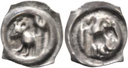 SWITZERLAND. Schaffhausen. 14th century. Vierzipfliger Pfennig (Silver, 17 mm, 0.21 g). Ram jumping left out of a tower, all within linear ring. Rev. ...