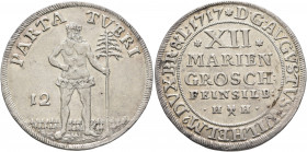 GERMANY. Braunschweig-Wolfenbüttel. August Wilhelm, 1714-1731. 12 Mariengroschen 1717 (Silver, 32 mm, 6.52 g, 3 h), Zellerfeld PARTA TVERI Wild man ho...