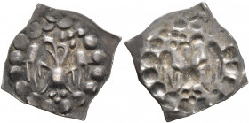 GERMANY. Breisach. Friedrich II, 1215-1250. Vierzipfliger Pfennig (Silver, 18 mm, 0.33 g). Crowned eagle with spread wings in border of large pearls. ...