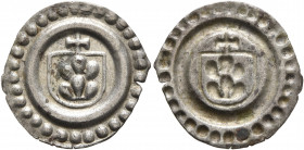 GERMANY. Breisach. After 1498. Rappen (Silver, 17 mm, 0.34 g). Town shield, cross above, all within linear border and beaded circle. Rev. Incuse of ob...