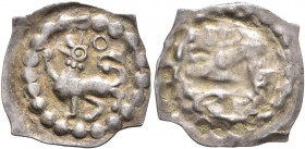 GERMANY, Breisgau. Grafen von Habsburg, 1200-1250. Vierzipfliger Pfennig (Silver, 17 mm, 0.46 g), unknown mint. Lion left with collar, annulet above. ...