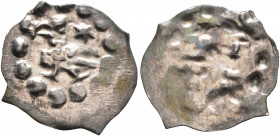 GERMANY. Colmar. Friedrich II, 1215-1250. Vierzipfliger Pfennig (Silver, 17 mm, 0.34 g). Eagle standing left, six-pointed star above, in pearl ring. R...