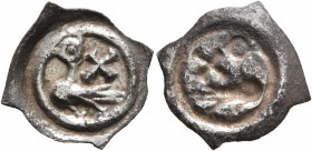 GERMANY. Colmar. 1250-1300. Vierzipfliger Pfennig (Silver, 16 mm, 0.34 g). Dove standing left in linear ring. Rev. Incuse of obverse. Wiel. Breisgau 3...