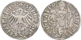 GERMANY. Colmar. 15th century. Plappart (Silver, 23 mm, 2.00 g, 7 h). ✠MONETA NO' COLMARIENS ' Eagle with spread wings, small shield below. Rev. S MAR...