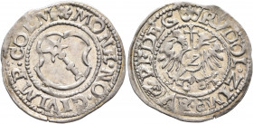 GERMANY. Colmar. 2 Kreuzer (Silver, 21 mm, 1.17 g, 11 h), in the name of Rudolph II (1576-1612), no date. ✱MONE NO CIV IMP COLM Town shield. Rev. RVDO...
