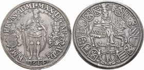 GERMANY. Deutscher Orden. Maximilian I, Erzherzog von Österreich, 1590-1618. 3 Taler 1614 (Silver, 47 mm, 85.86 g, 12 h), Hall. ✱MAX D G AR AV D B MA ...