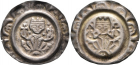 GERMANY. Donauwörth (königliche Münzstatte). Heinrich VI, 1190-1197. Bracteate (Silver, 23 mm, 0.91 g). Heinrich VI, crowned, sitting facing on arch w...