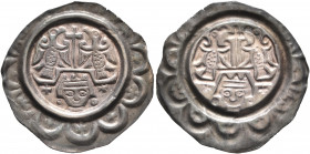 GERMANY. Donauwörth (königliche Münzstatte). Heinrich VI, 1190-1197. Bracteate (Silver, 23 mm, 0.76 g). Crowned head between two crosses and two annul...