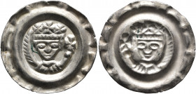 GERMANY. Donauwörth (königliche Münzstatte). Friedrich II, 1215-1250. Bracteate (Silver, 22 mm, 0.80 g). Crowned bust of Friedrich II. holding palm br...