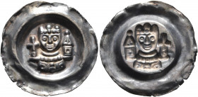 GERMANY. Donauwörth (königliche Münzstatte). Konradin or Ludwig II von Bayern, 1255-1294. Bracteate (Silver, 22 mm, 0.58 g). Crowned bust facing betwe...