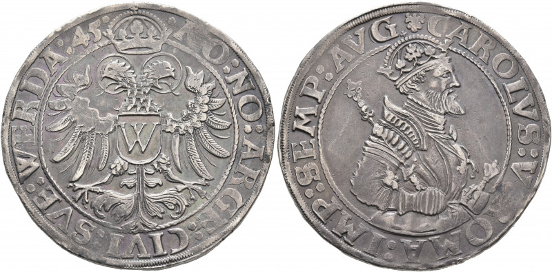 GERMANY. Donauwörth (Stadt). Taler 1545 (Silver, 40 mm, 28.74 g, 7 h) MO NO ARGE...