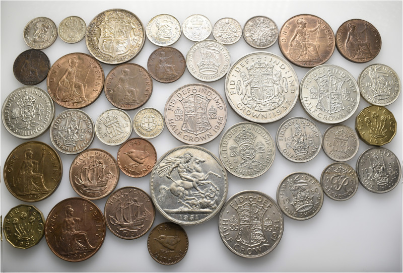 A lot containing 38 silver, bronze and copper-nickel coins. All: British. Good v...