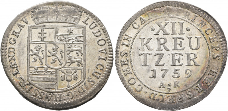 GERMANY. Hessen-Darmstadt. Ludwig VIII, 1739-1768. 12 Kreuzer 1759 (Silver, 28 m...