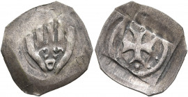 GERMANY. Hohenberg, Grafschaft. Herzog Leopold IV. von Österreich, 1386-1406. Heller (Silver, 17 mm, 0.47 g), Rottenburg. Open hand with Austrian shie...
