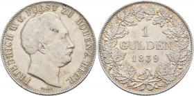 GERMANY. Hohenzollern-Hechingen. Friedrich Wilhelm Constantin, 1838-1849. Gulden 1839 (Silver, 30 mm, 10.56 g, 12 h). FRIEDRICH W C FÜRST ZU HOHENZ HE...