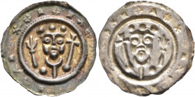 GERMANY. Kempten, Abtei. Rudolph II-Heinrich III, 1208-1224. Bracteate (Silver, 20 mm, 0.46 g), circa 1210-1218. Crowned bust of St. Hildegard facing,...