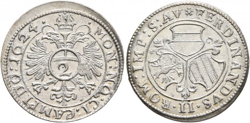 GERMANY. Kempten. 2 Kreuzer 1624 (Silver, 18 mm, 1.00 g, 12 h). MON NO CI CAMPID...