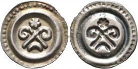 GERMANY. Konstanz (Bistum). Eberhard II. von Waldburg. Bracteate (Silver, 20 mm, 0.48 g). Two crossed crosiers, rosette above, crescent below. Rev. In...