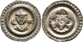 GERMANY. Konstanz (Bistum). Eberhard II. von Waldburg, 1248-1274. Bracteate (Silver, 20 mm, 0.57 g). Mitred bust of the bishop facing between crescent...