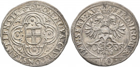 GERMANY. Konstanz (Stadt). 10 Kreuzer (Silver, 27 mm, 4.32 g, 12 h), no date (1622). MON NOVA CIVI CONSTANTIENSIS Town shield in quadrilobe. Rev. FERD...