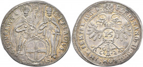 GERMANY. Konstanz (Stadt). 15 Kreuzer 1636 (Silver, 28 mm, 5.08 g, 12 h) S PELAGIVS CONRADVS ✱ Two nimbate Saints standing facing, Conrad holding chal...