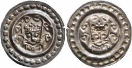 GERMANY. Lindau, Abtei. Circa 1240. Bracteate (Silver, 21 mm, 0.47 g), under royal participation. Crowned head facing, holding linden branch in each h...