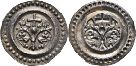 GERMANY. Lindau, Abtei. 1250-1270. Bracteate (Silver, 21 mm, 0.38 g), under royal participation. Cross and pellet between two bent linden branches. Re...