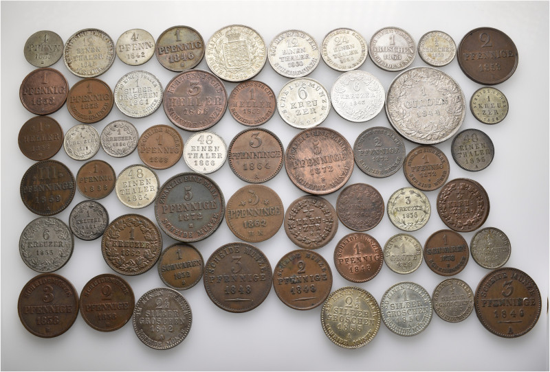 A lot containing 55 silver and bronze coins. All: Germany. Very fine to good ext...