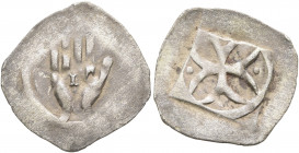 GERMANY. Lindau, Stadt. After 1356. Heller (Silver, 17 mm, 0.54 g). Open hand with L on palm. Rev. Cross fourchée with pellets at ends. Nau 1. Rutisha...