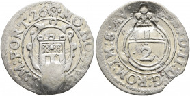 GERMANY. Lindau, Stadt. Countermark (Silver, 19 mm, 1.21 g, 6 h), on Montfort, 2 Kreuzer 1626. ✱MO NO HVGO CO I M FORT 26 Montfort arms. Rev. FERD II ...