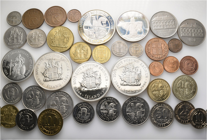 A lot containing 38 silver, bronze and copper-nickel coins. Including: Iceland a...