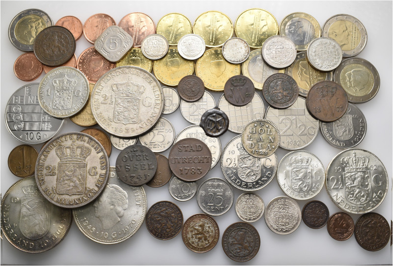 A lot containing 66 silver, bronze and copper-nickel coins. All: Netherlands. Go...