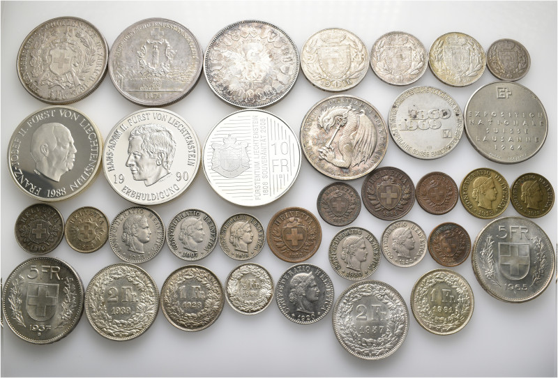 A lot containing 35 silver, bronze and copper-nickel coins. All: Switzerland and...