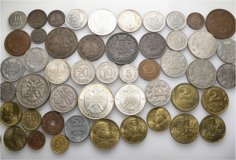 A lot containing 48 silver, bronze, copper-nickel and zinc coins. All: Yugoslavi...