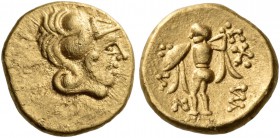 Central Europe. Boii. 3rd/2nd Century BC. 1/8 Stater (Gold, 8 mm, 1.04 g, 2 h). Head of Athena to right, wearing crested Corinthian helmet. Rev. Meani...