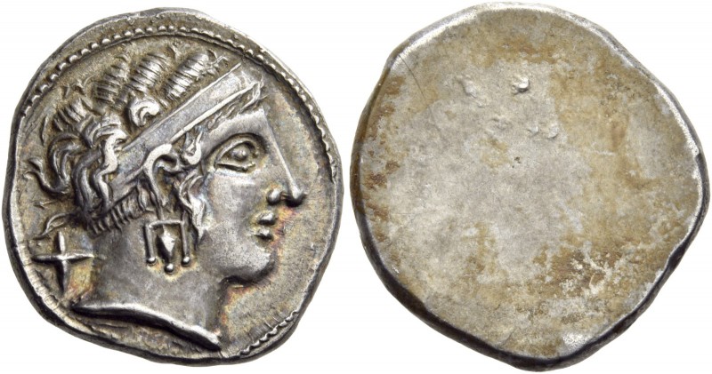Etruria. Populonia. 3rd century BC. 10 Asses (Silver, 17 mm, 4.21 g). Female hea...
