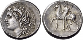 Campania. Nuceria Alfaterna. Circa 250-225 BC. Didrachm (Silver, 20 mm, 7.27 g, 5 h). nuvkrinum alafaternum (in Oscan script) Head of Karneios to left...