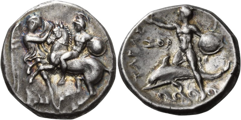 Calabria. Tarentum. Circa 302-280 BC. Stater (Silver, 22 mm, 7.84 g, 3 h). On th...