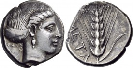 Lucania. Metapontum. Circa 400-340 BC. Stater (Silver, 20 mm, 6.90 g, 9 h), Odyl... . Head of Demeter to right, wearing sphendone and pendant earring;...