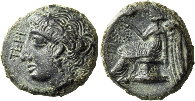 Bruttium. Terina. Circa 350-275 BC. Chalkous (Bronze, 15 mm, 3.48 g, 11 h). TEPI...
