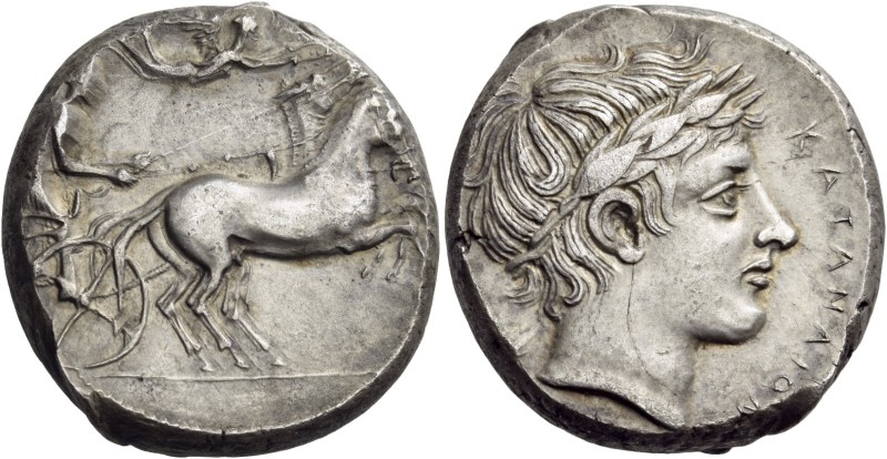 Sicily. Katane. Circa 420 BC. Tetradrachm (Silver, 24 mm, 16.98 g), with a rever...