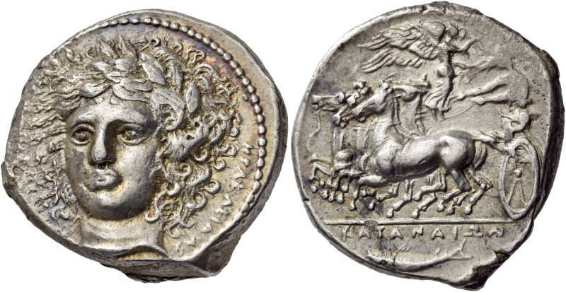 Sicily. Katane. Circa 405-403/2 BC. Tetradrachm (Silver, 27 mm, 17.01 g, 2 h), s...